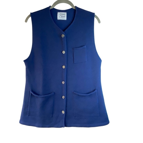 Margaret O'Leary Navy Blue Button Down Sweater Wool Knit Vest SZ M - Picture 1 of 7